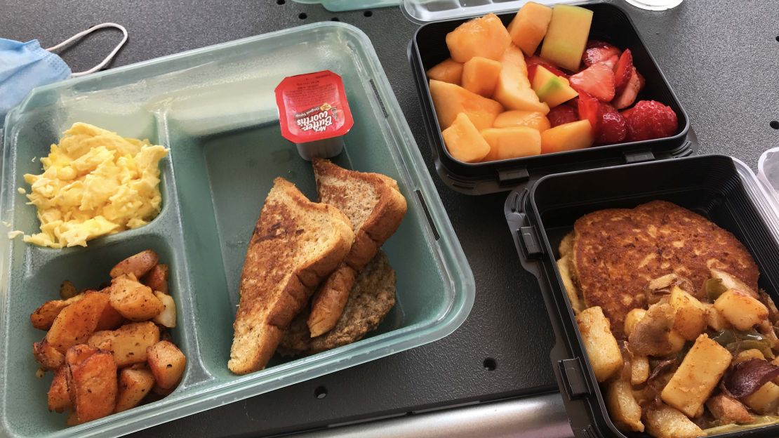 Everything from the dining hall is packaged in to-go containers so students can eat outside since indoor seating is closed. 