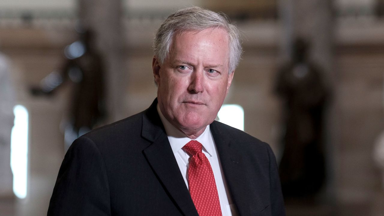 In this August 22, 2020, file photo, White House chief of staff Mark Meadows speaks to the press in Statuary Hall at the Capitol.