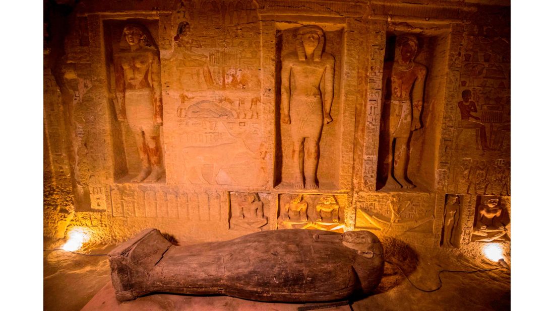 The burial shafts in Saqqara were between 11-13 meters (36-43 feet) deep. Saqqara is part of Memphis, the capital of the Old Kingdom of Egypt and a UNESCO World Heritage Site. 