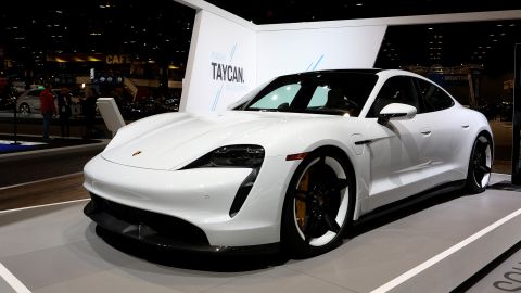 A 2020 Porsche Taycan Turbo S is on display at the 112th Annual Chicago Auto Show on February 7, 2020.