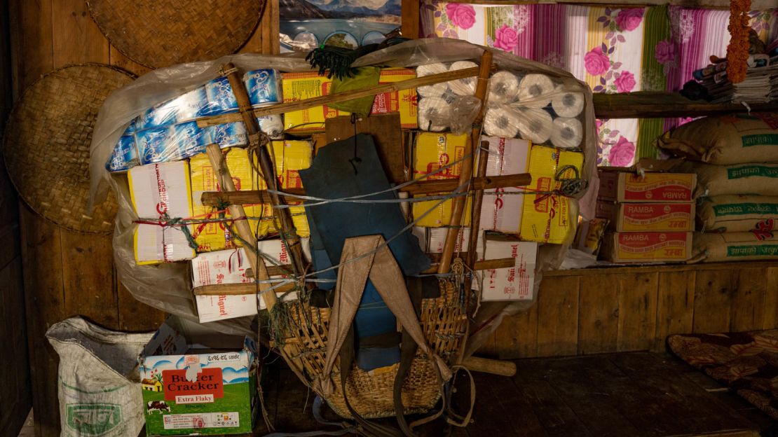 Porters are required to carry packs, known as badis, to supply the region with necessities.
