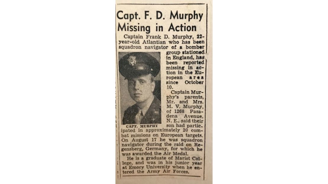 Atlanta Journal Constitution article from early November 1943 after Frank Murphy and his crew were shot down 