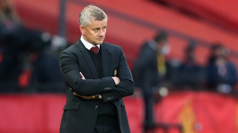 Solskjaer looks on during the 6-1 EPL defeat by Tottenham. 