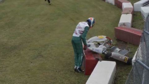 Corberi collided with the barriers at the Karting World Championship.