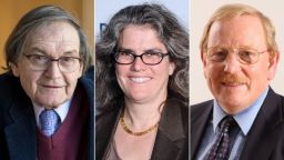 This year's Nobel Prize in Physics winners. From left: Roger Penrose, Andrea Ghez and Reinhard Genzel.