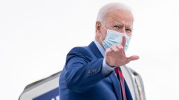 Democratic presidential candidate former Vice President Joe Biden boards his campaign plane at New Castle Airport in New Castle, Del., Monday, Oct. 5, 2020, to travel to Miami for campaign events. (AP Photo/Andrew Harnik)