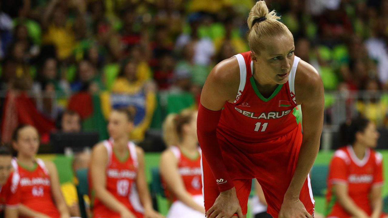Leuchanka looks on against Brazil in the Women's Basketball Preliminary Round Group A match during the Rio 2016 Olympic Games.