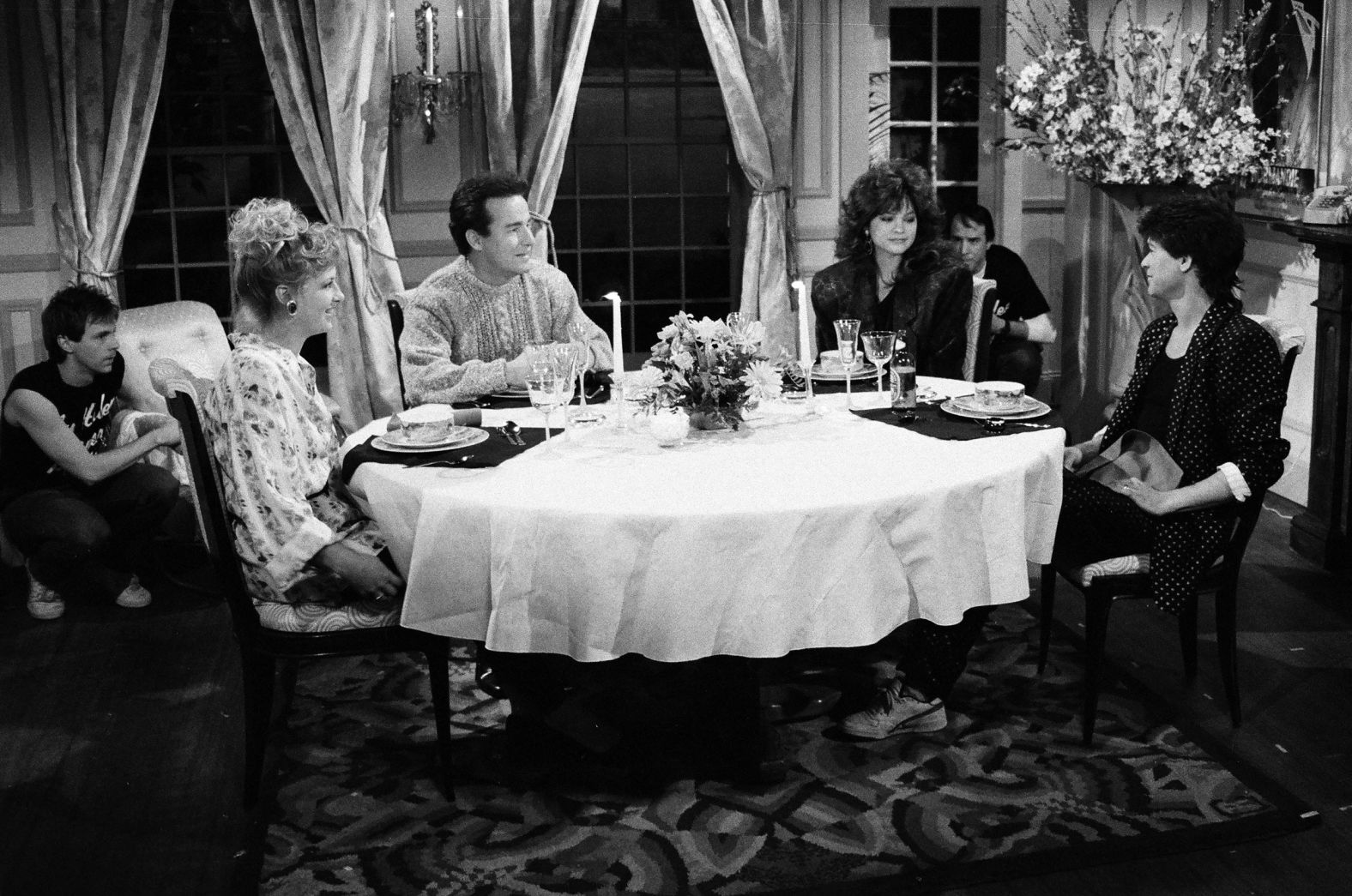 Bertinelli and Van Halen, right, perform in the "Saturday Night Live" skit "Dinner at the Van Halens'" on February 28, 1987.