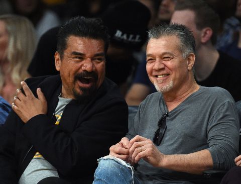 Comedian George Lopez and Van Halen attend a Los Angeles Lakers game against the Memphis Grizzlies at the Staples Center on April 2, 2017.