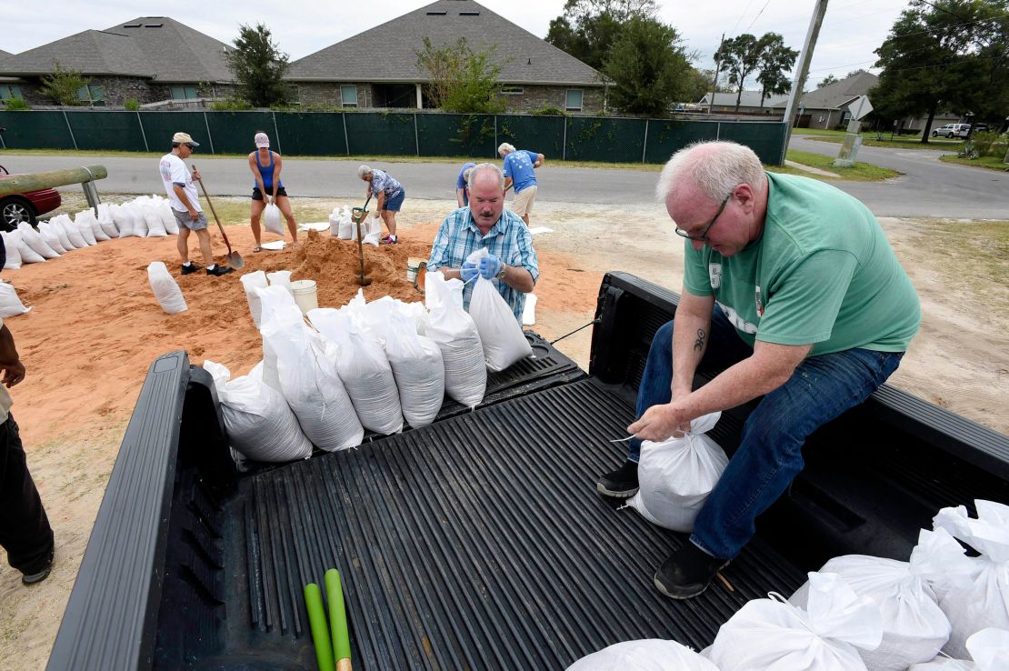 Sandbags were provided by Okaloosa County on Florida's Gulf Coast Tuesday in preparation for the potential arrival of Hurricane Delta.