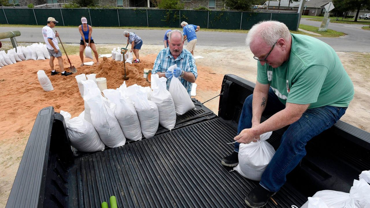 Sandbags were provided by Okaloosa County on Florida's Gulf Coast Tuesday in preparation for the potential arrival of Hurricane Delta.