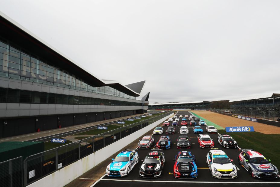 The 2020 British Touring Car Championship contenders, pictured at Silverstone. Hamilton competes against 30 able-bodied drivers.