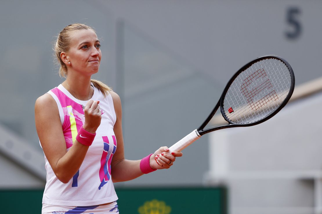 Kvitova celebrates her win against Laura Siegemund.