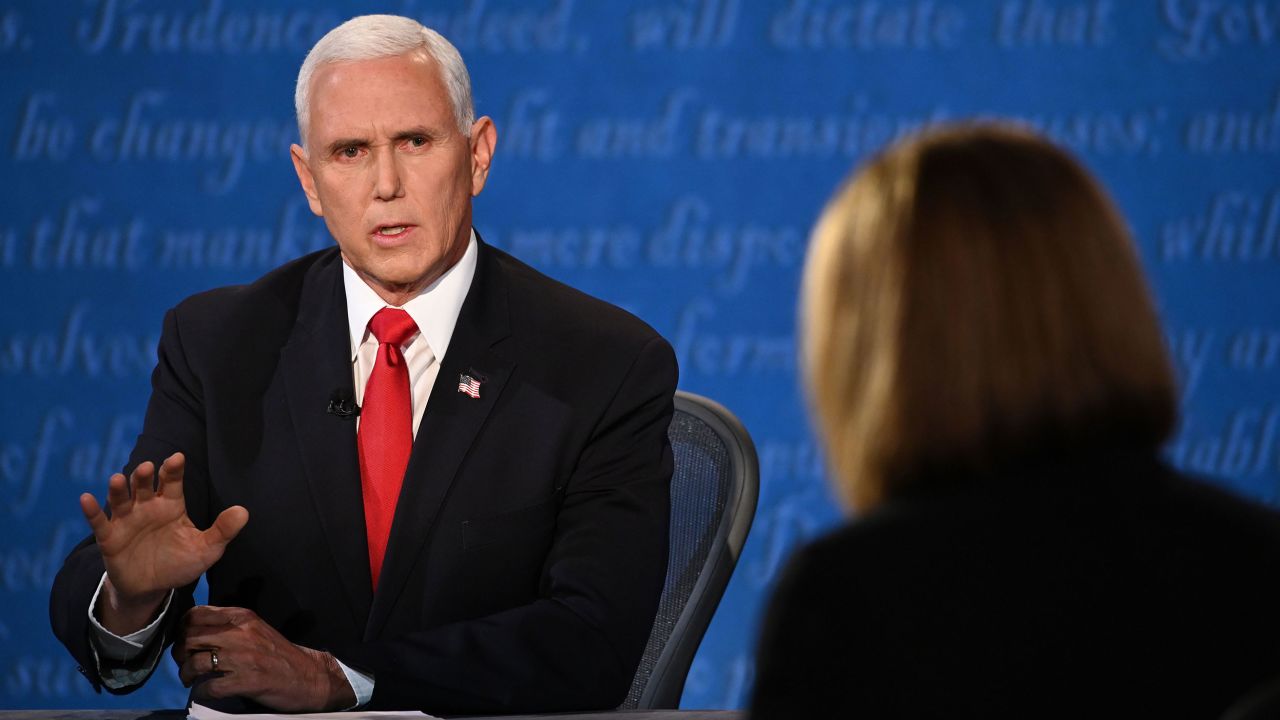 US Vice President Mike Pence speaks during the vice presidential debate in Kingsbury Hall at the University of Utah on October 7, 2020 in Salt Lake City, Utah. (Photo by Eric BARADAT / AFP) (Photo by ERIC BARADAT/AFP via Getty Images)