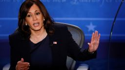 Democratic vice presidential nominee Senator Kamala Harris speaks during the vice presidential campaign debate with  U.S. Vice President Mike Pence held on the campus of the University of Utah in Salt Lake City, Utah, U.S., October 7, 2020. REUTERS/Brian Snyder