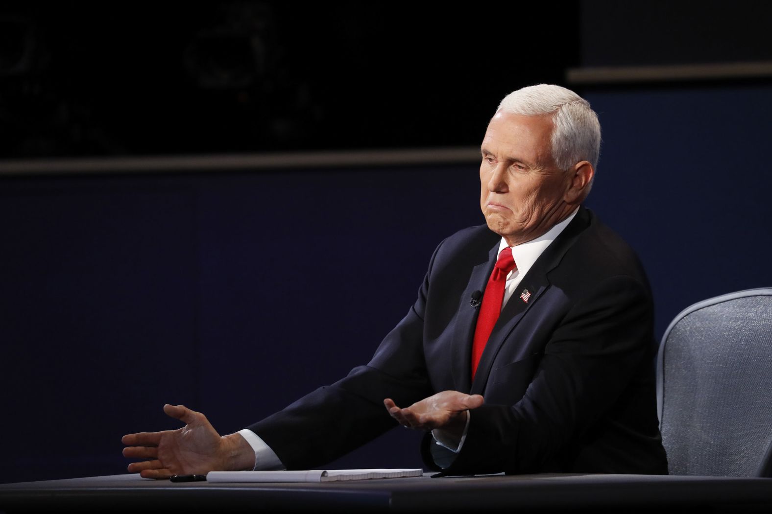 Pence gestures during the debate.