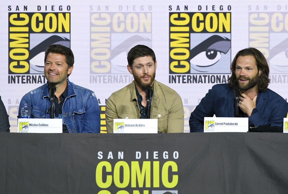 Misha Collins, Jensen Ackles, and Jared Padalecki speak at the "Supernatural" panel during 2019 Comic-Con International at San Diego Convention Center on July 21, 2019 in San Diego, California. The show became a major draw during the annual event, taking over the largest venue, Hall H, for several years. 
