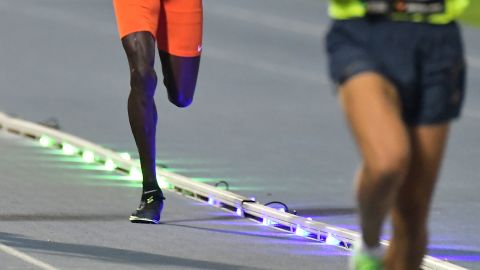 The Wavelight technology helps athletes pace themselves against the previous record.