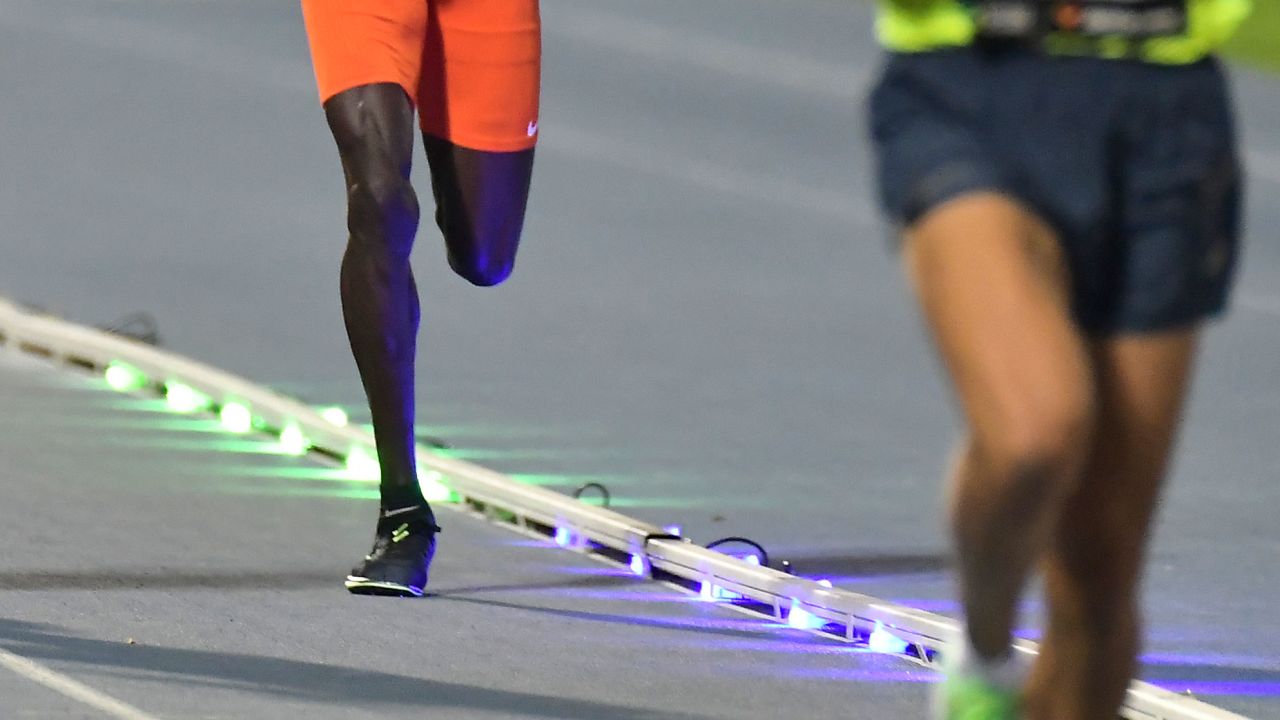 The Wavelight technology helps athletes pace themselves against the previous record. 