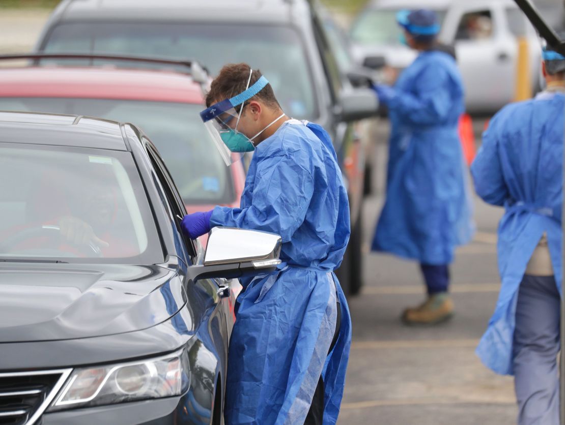 Wisconsin National Guard members take samples at a Covid-19 testing site in Milwaukee on Tuesday.