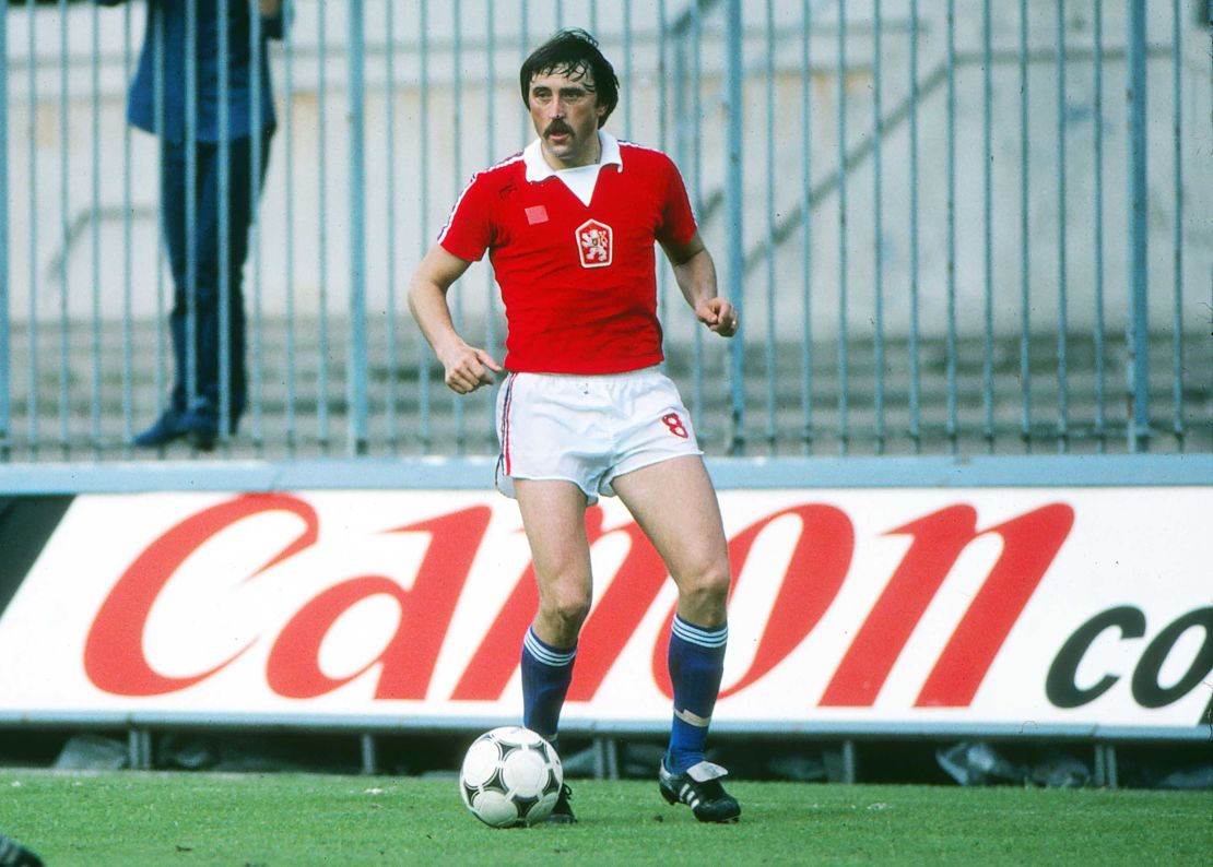 Panenka is seen representing Czechoslovakia in the 1980 European Championship.