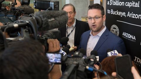 Former Nikola executive chairman Trevor Milton speaks to members of the press at an event in Arizona in 2018.