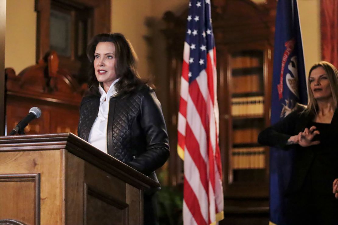 Gov. Gretchen Whitmer, here addressing her state after news of the alleged plot against her, said she could never have imagined anything like it.
