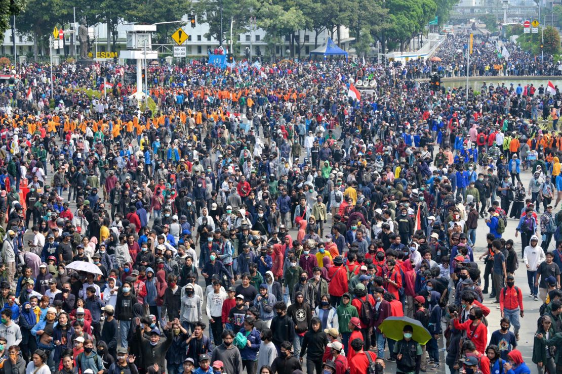 Protesters gather in Jakarta Thursday to demonstrate against the law.
