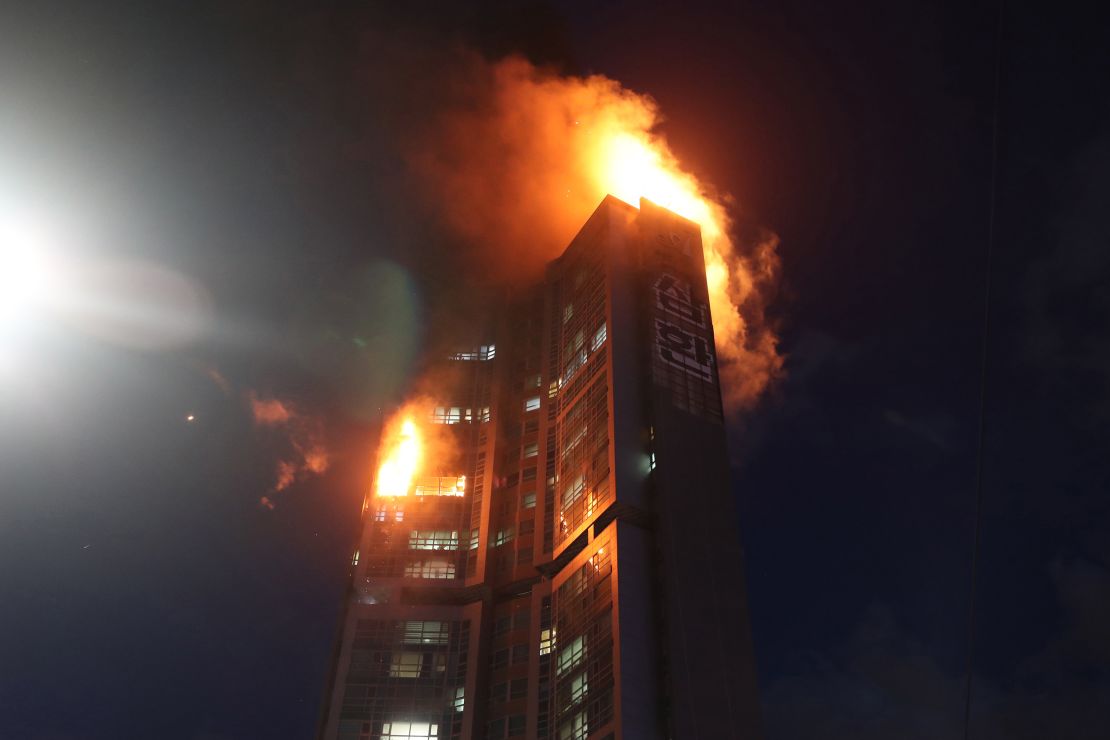 The fire broke out at an apartment building in Ulsan, South Korea, on October 9.