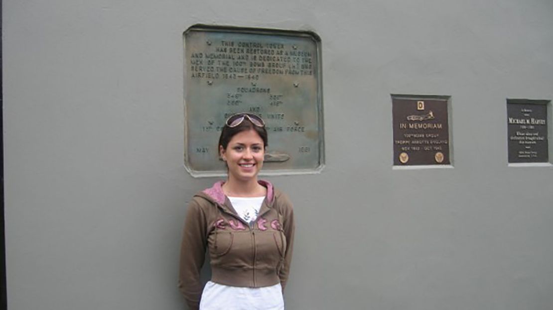 Chloe Melas visiting the Thorpe Abbotts Air Force base in Diss, Norfolk, England in 2006.