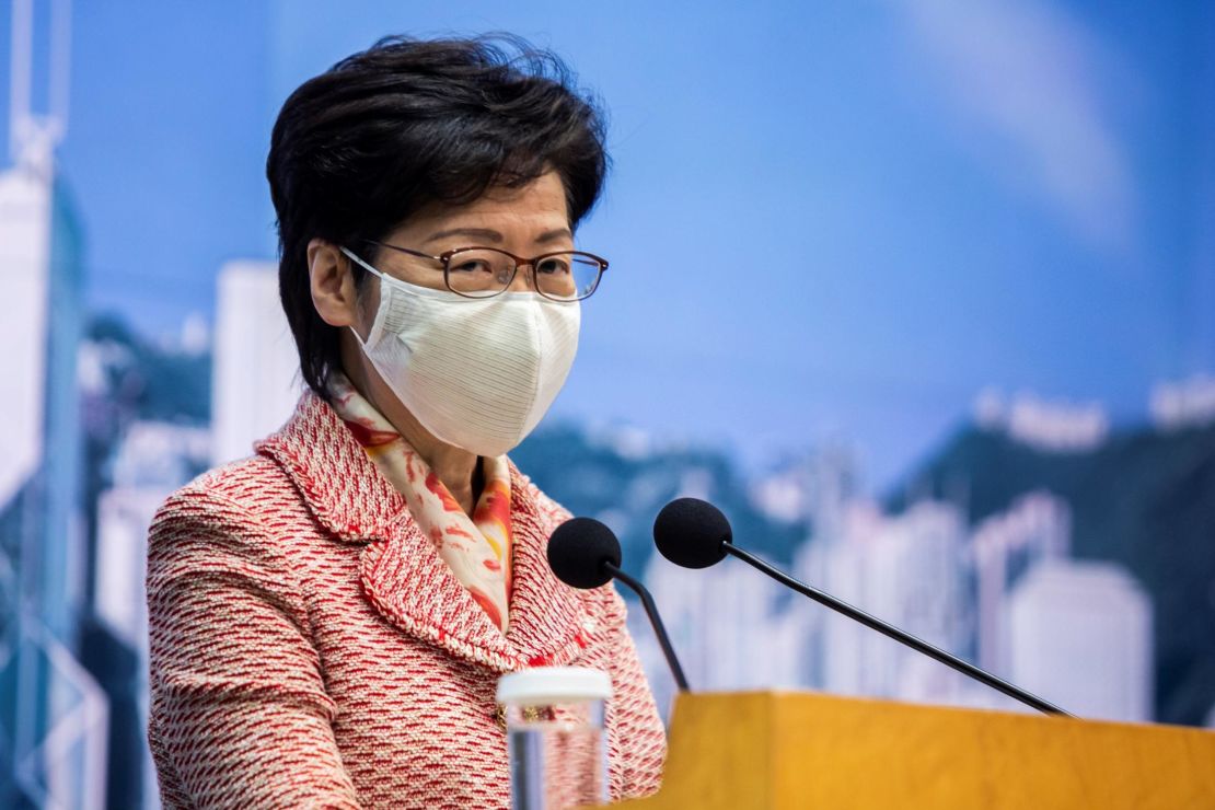 Hong Kong's Chief Executive Carrie Lam speaks to the media at her weekly press conference in Hong Kong on October 6, 2020.