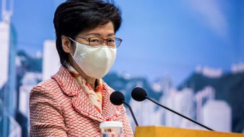 Hong Kong's Chief Executive Carrie Lam speaks to the media at her weekly press conference in Hong Kong on October 6, 2020.