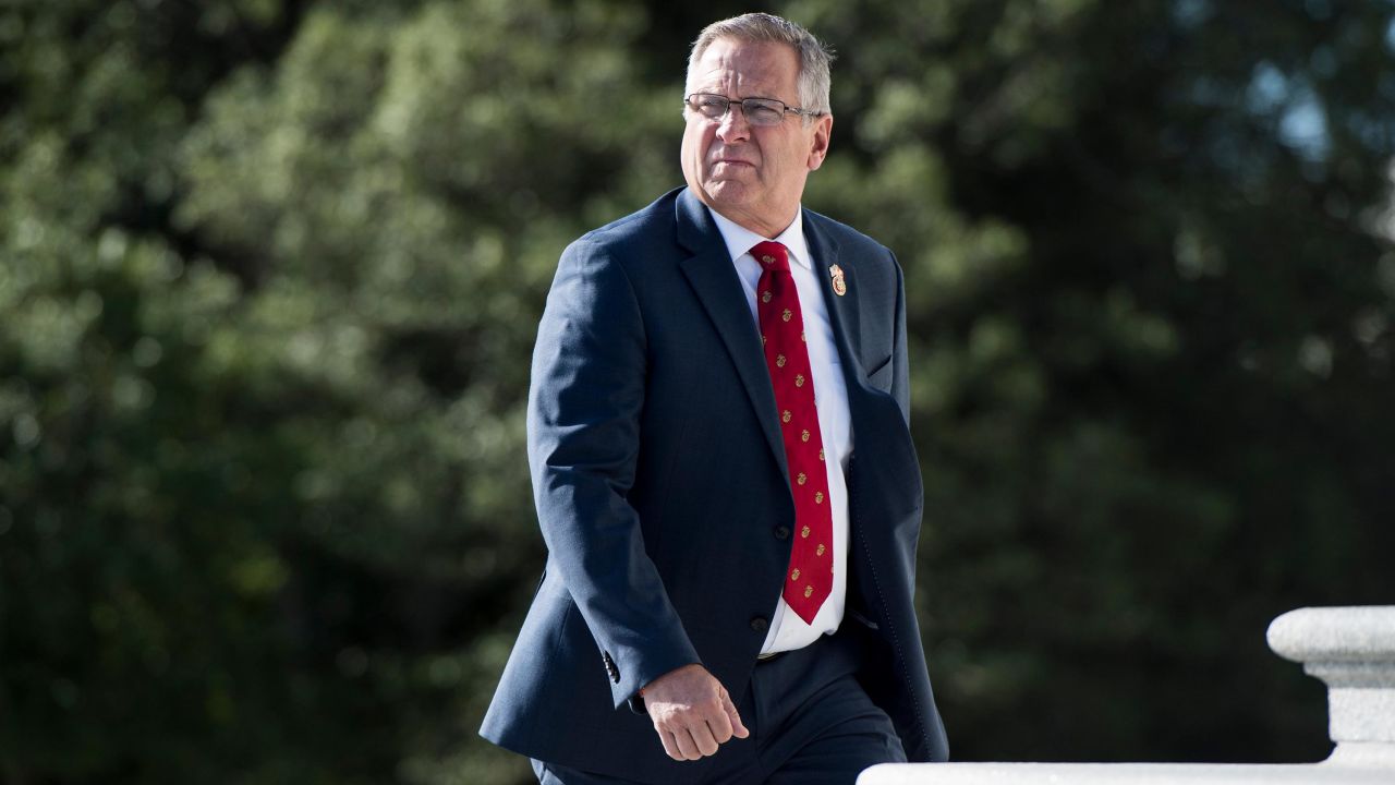 In this October 2019 file photo, Rep. Mike Bost, an Illinois Republican, walks up the steps to the US Capitol. 