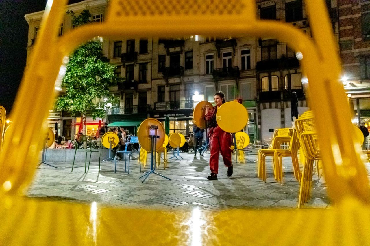 The terrace of a bar  is closed at the Parvis de Saint-Gilles in Brussels on October 7.