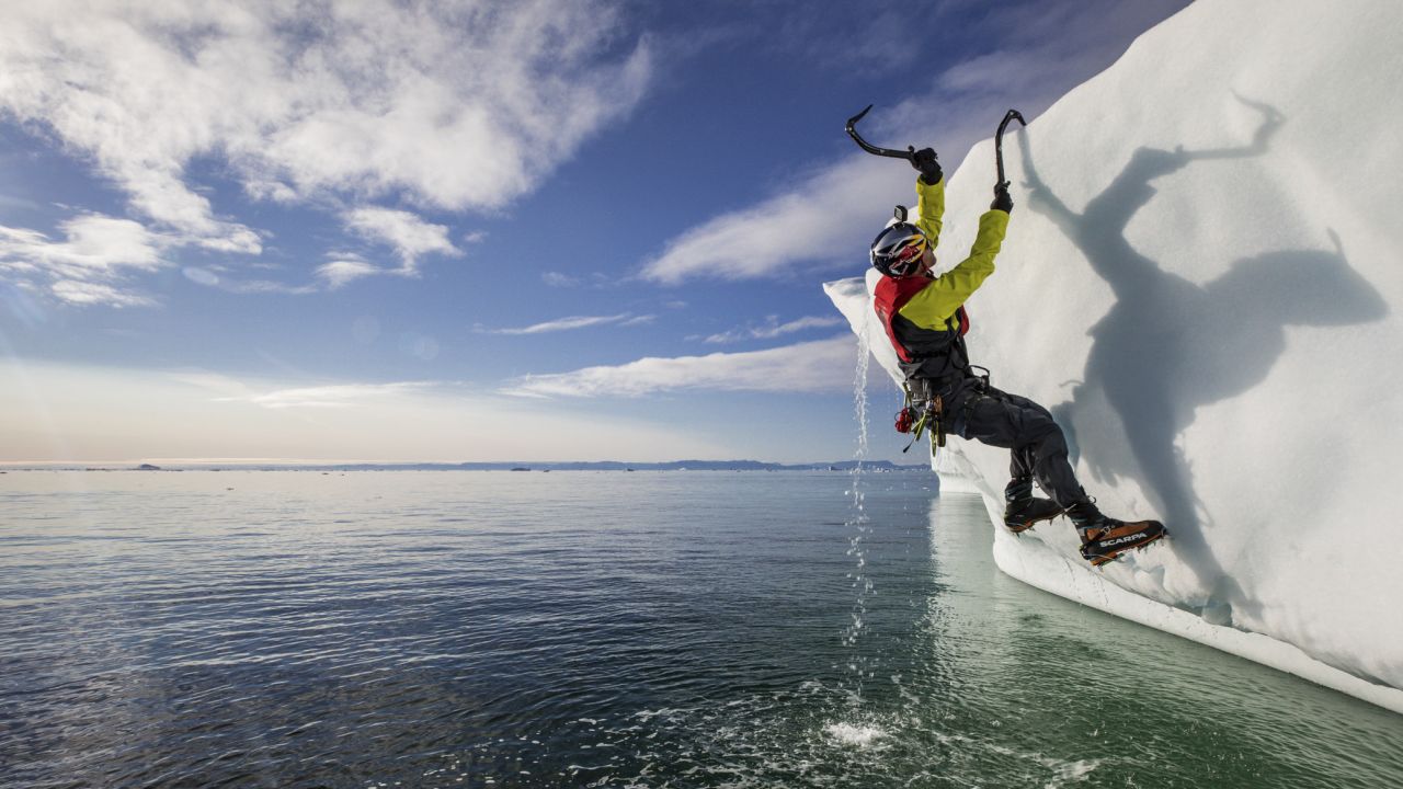 WIll Gadd climbing an iceberg near Ilulissat, Greenland on August 27, 2018. // Christian Pondella/Red Bull Content Pool // SI201903140241 // Usage for editorial use only // 