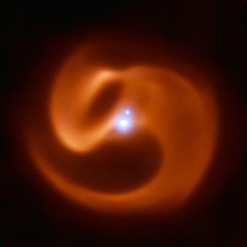 This is an infrared image of Apep, a Wolf-Rayet star binary system located 8,000 light-years from Earth.