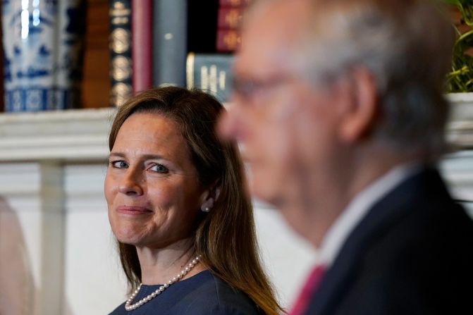 Barrett meets with McConnell on September 29. McConnell called Barrett "exceedingly well-qualified" and an "exceptionally impressive jurist," and he has vowed that there will be <a href="https://www.cnn.com/2020/09/26/politics/supreme-court-nominee-amy-coney-barrett-republican-reaction/index.html" target="_blank">a quick confirmation vote.</a>