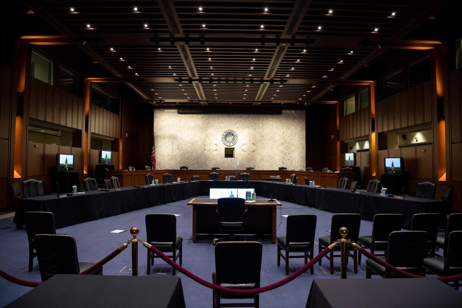 A room in the Hart Senate Office Building is set up on October 9, ahead of Barrett's confirmation hearings.