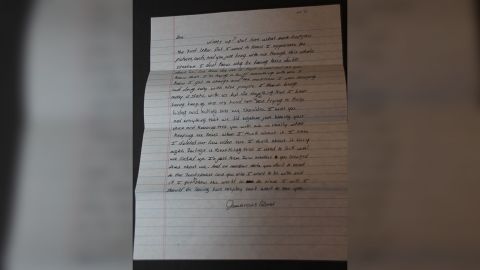 A police photograph of a letter from Jamarcus Glover found at Breonna Taylor's home.