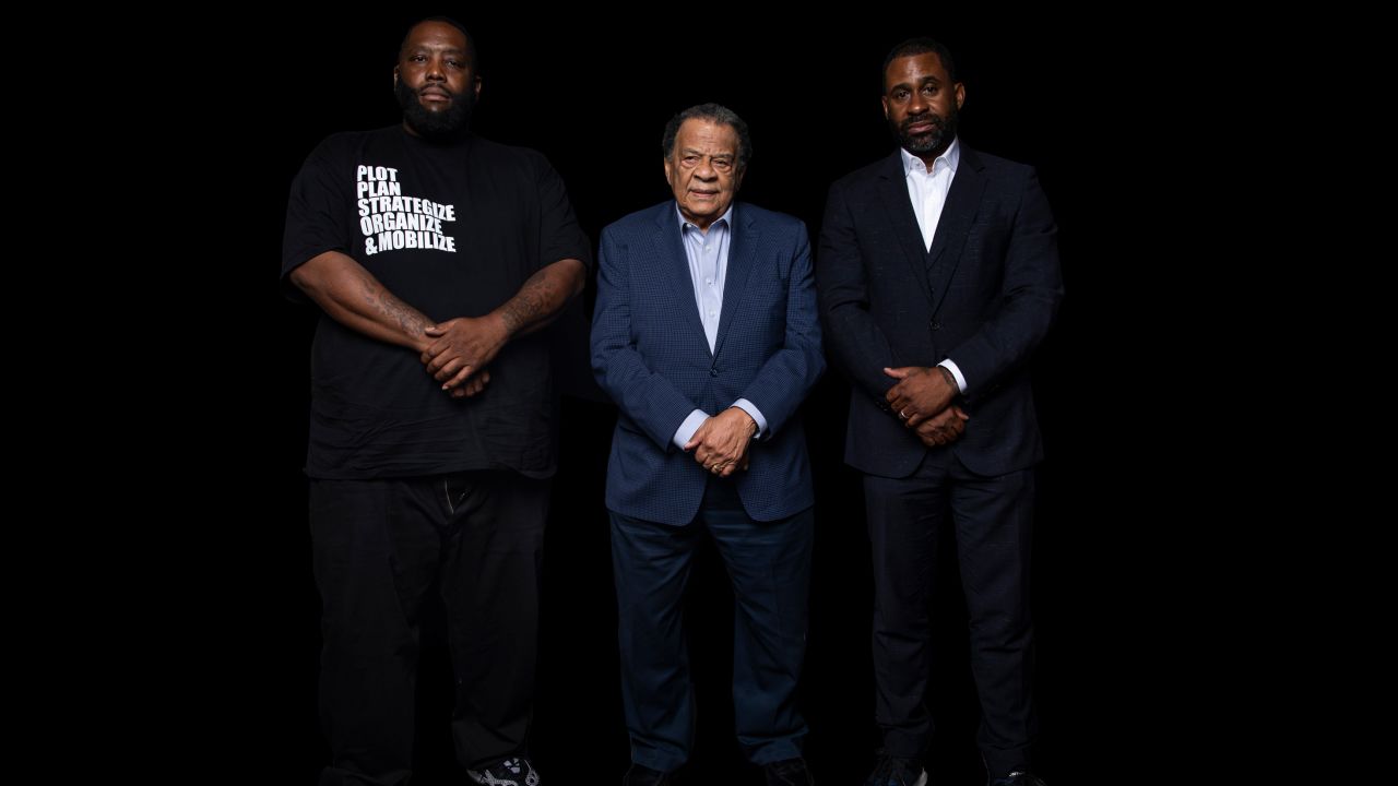From left, Greenwood bank founders Michael "Killer Mike" Render, former Atlanta Mayor Andrew Young and Bounce TV founder Ryan Glover