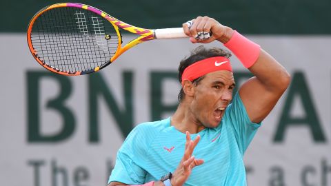 Nadal whips a forehand during his semifinal match against Diego Schwartzman.
