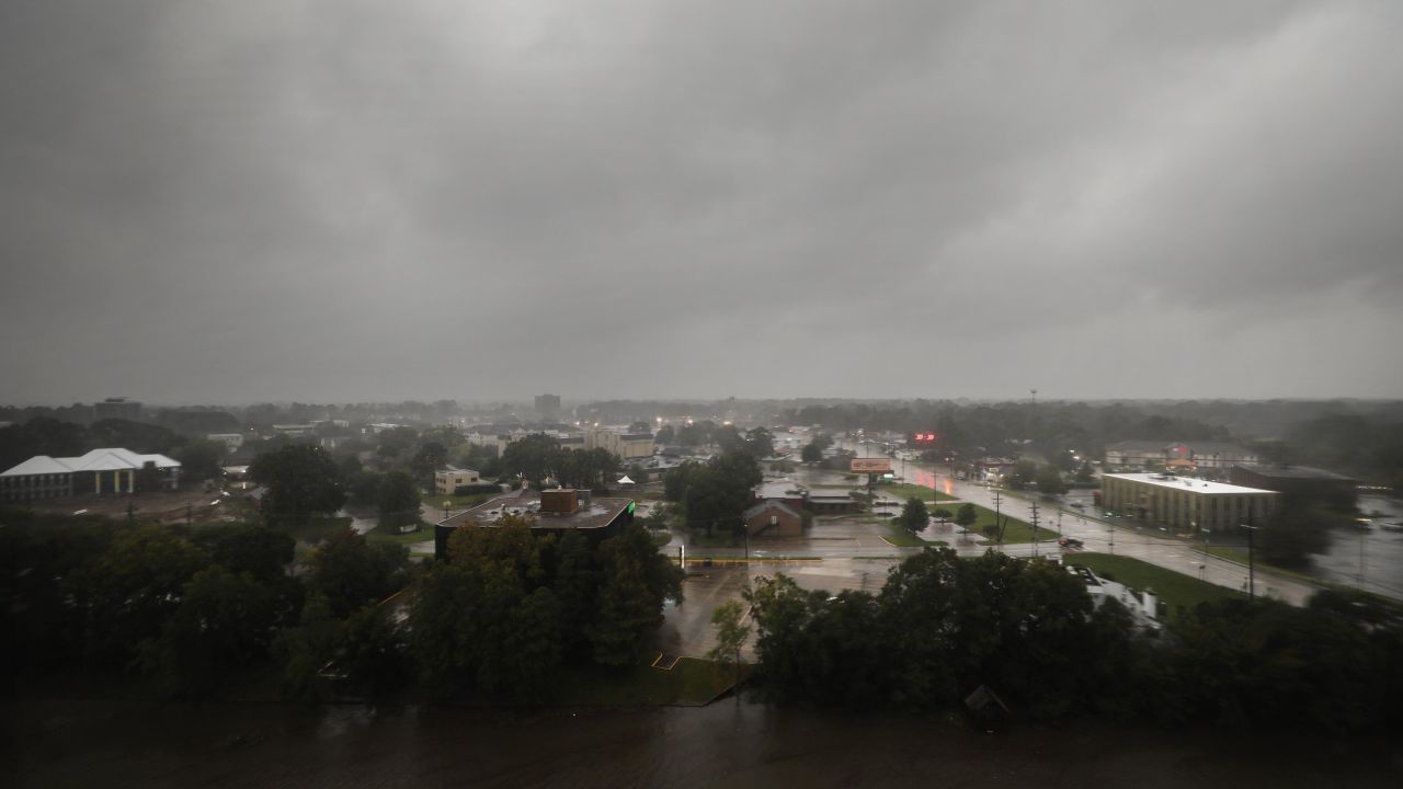 Rain from Hurricane Delta pours on Lafayette, Louisiana, on Friday, on October 9. 