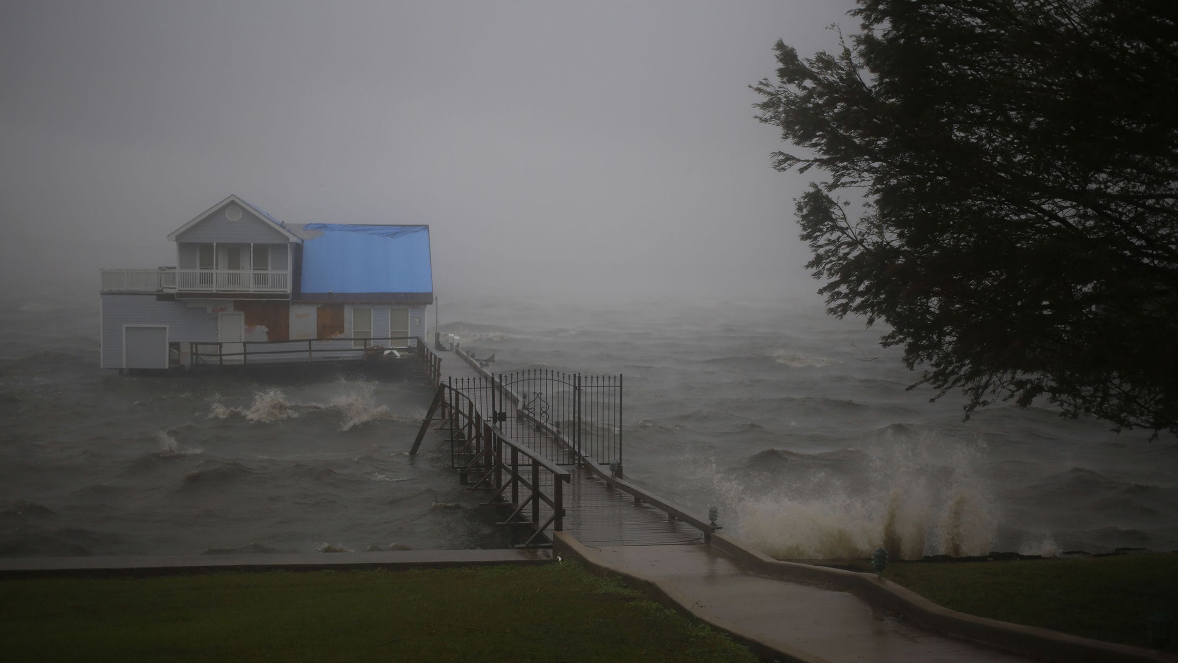 Storm surge in Lake Charles as Hurricane Delta makes landfall in Louisiana on Friday, October 9. 