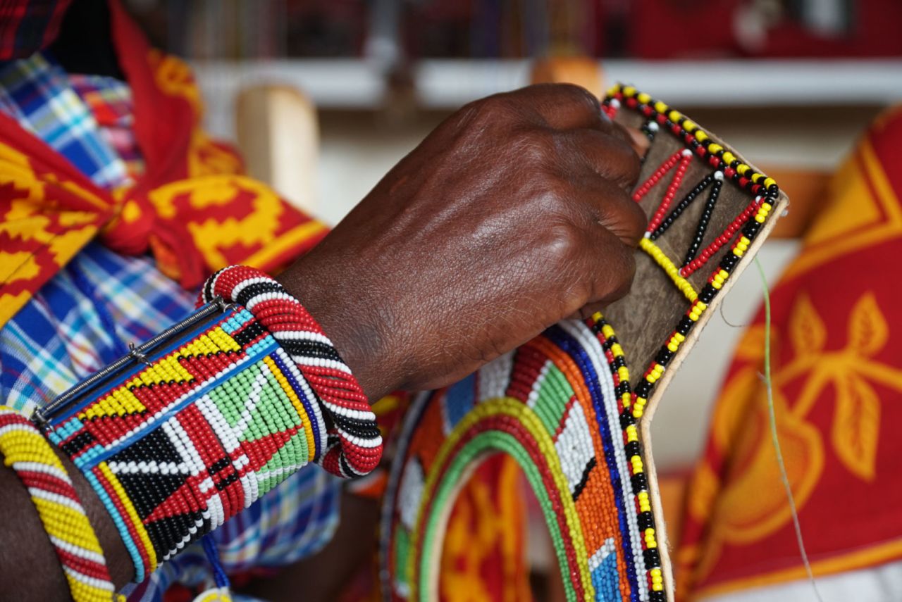 The patterns in beadwork can represent everything from beauty and strength to social status. Because of the pandemic, many members of the Maasai community are looking for other sources of income, such as making and selling sanitizers and soaps.