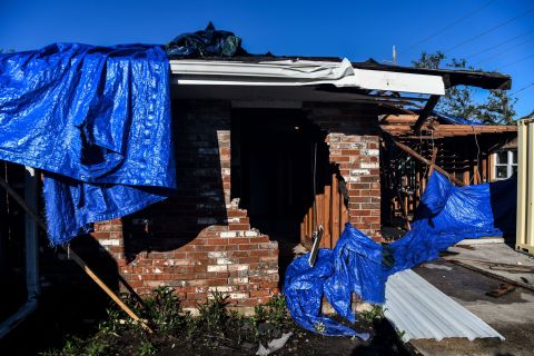 A badly damaged house in Lake Charles, Louisiana, on October 10, one day after the storm hit the area.
