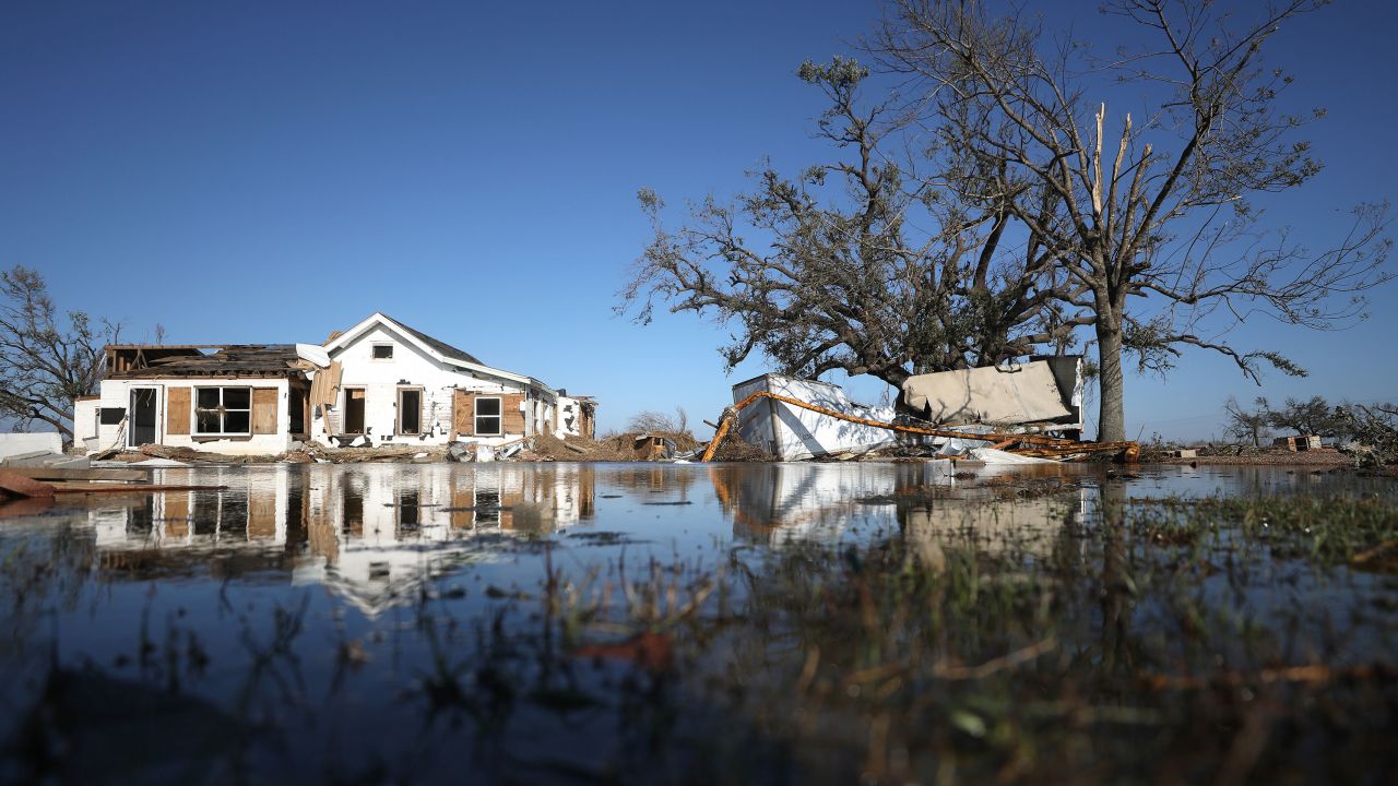 Structures sit in floodwaters Saturday in Creole, Louisiana.