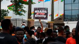 EndSARS protesters occupy Lagos State House of Assembly, Alausa, Ikeja, Lagos, Nigeria on Friday, October 9, 2020. The protesters are calling for the scrapping of police unit, known as Special Anti-Robbery Squad (SARS) over the squads incessant harassment and brutality of innocent Nigerians.  (Photo by Adekunle Ajayi/NurPhoto via Getty Images)