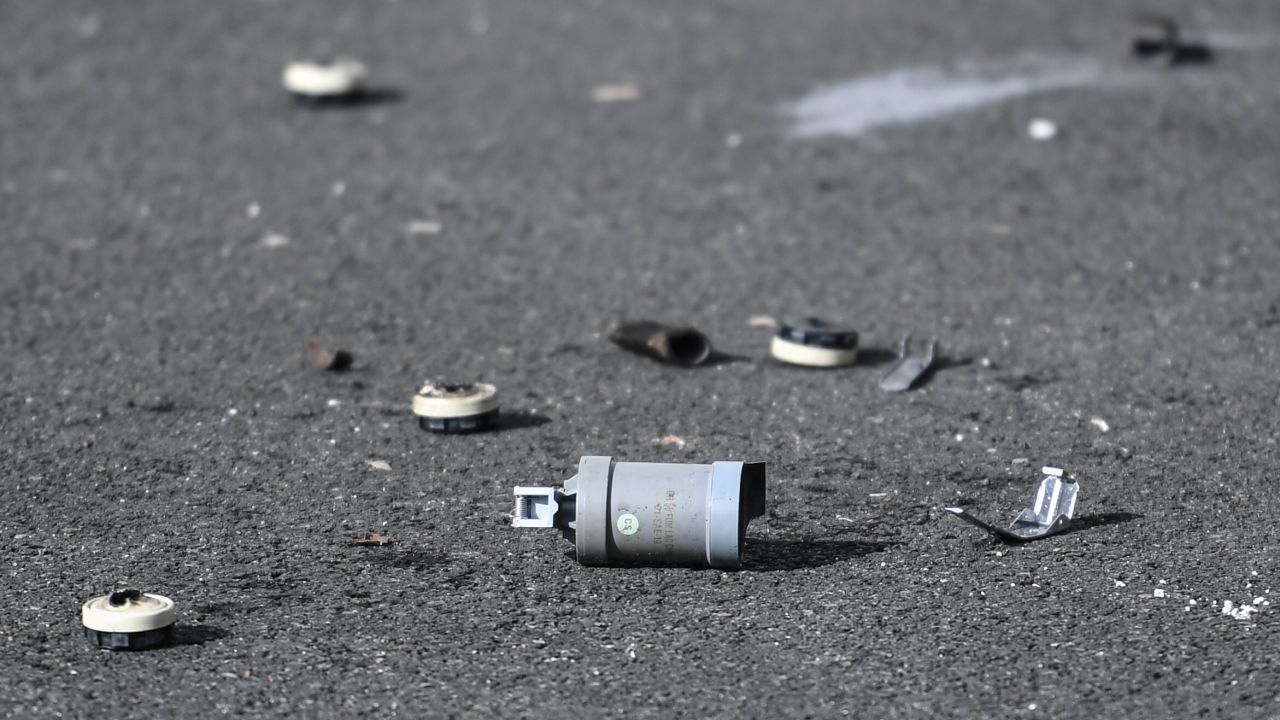 A tear gas canister is shown in Champigny-sur-Marne, a suburb of Paris, the morning after a police station was attacked. 