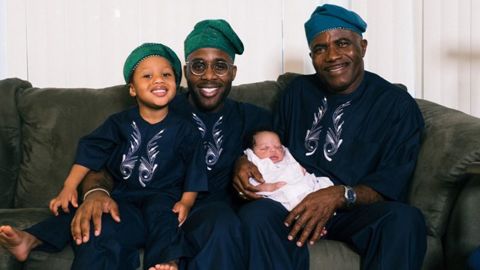 Lead study author Olajide N. Bamishigbin Jr. (second from left) with his father and two sons shortly after the birth of his second child.