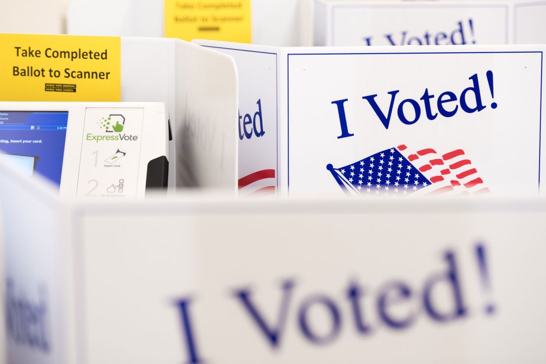 LEXINGTON, SC - OCTOBER 06: Partitions separate voting machines at the Lexington County Voter Registration & Elections Office on the second day of in-person absentee and early voting on October 6, 2020 in Lexington, South Carolina. Polling places have opened in several counties for voters to return their absentee ballots and vote early ahead of Election Day on November 3. (Photo by Sean Rayford/Getty Images)